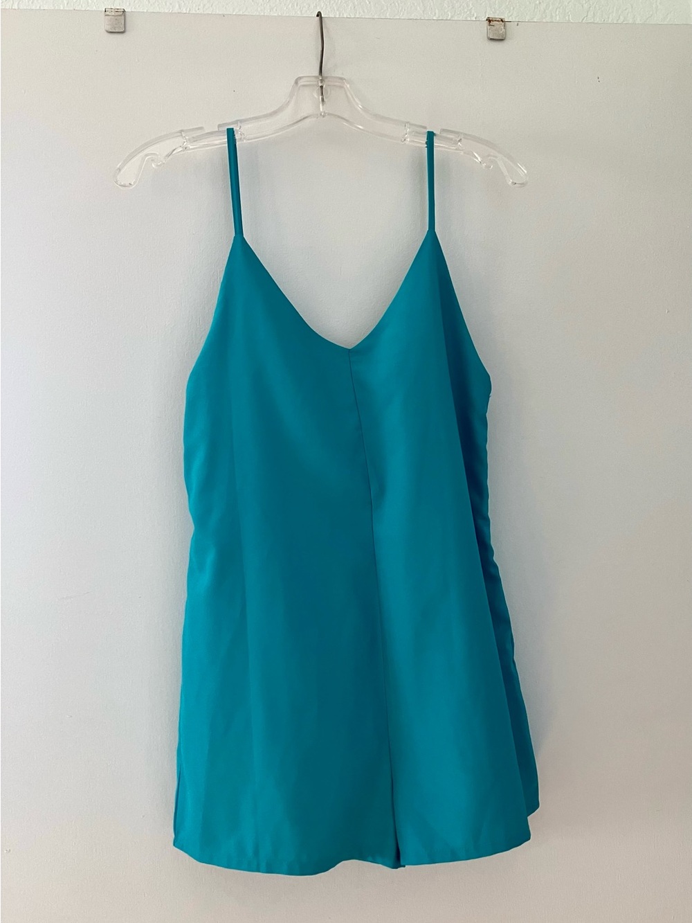 mahina Hawaii Teal V-Neck Spaghetti Strap Romper; See Measurements in Photos